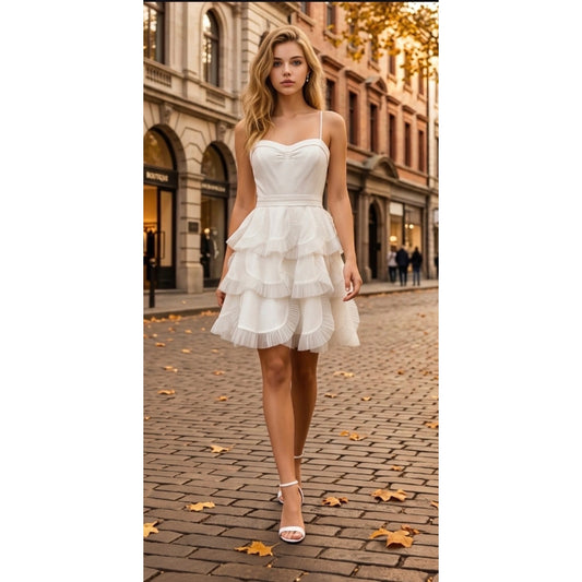 BCBGMAXAZRIA white tiered ruffle mini dress
