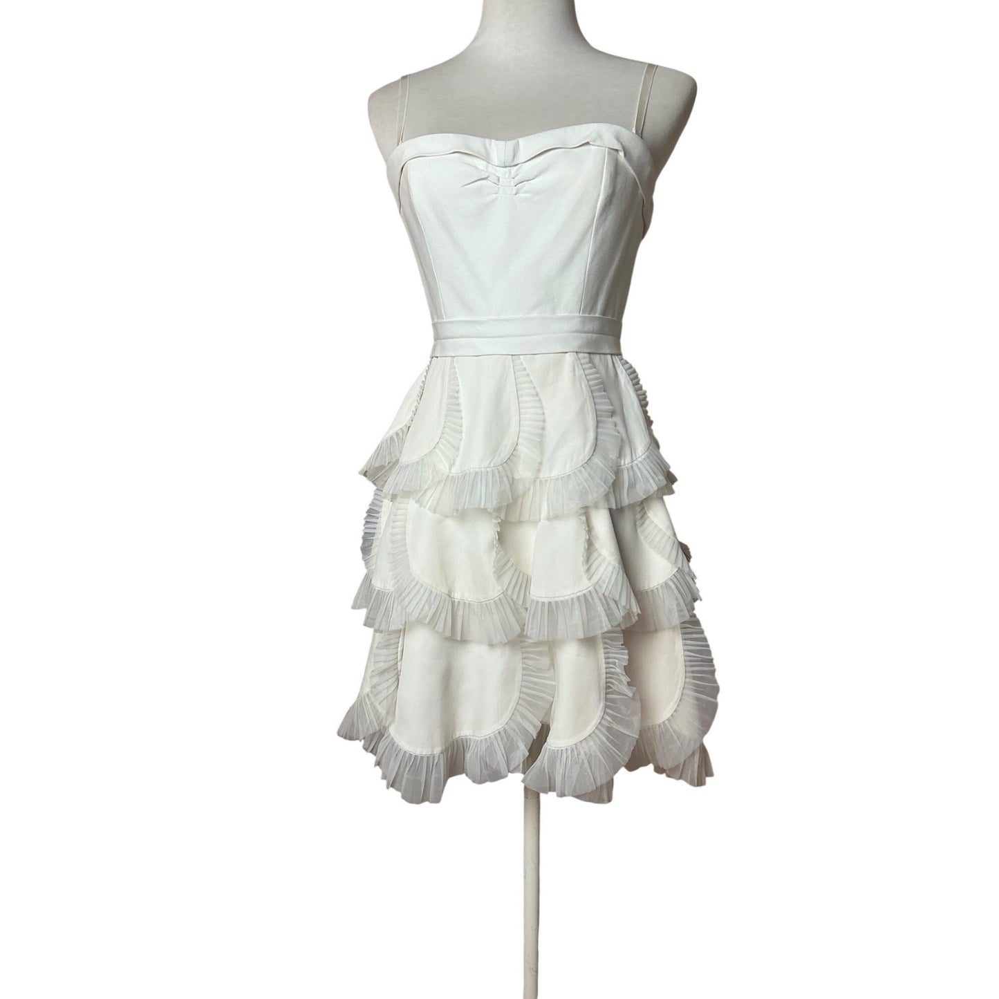 BCBGMAXAZRIA White Tiered Ruffle Dress Bridal Shower Graduation Mini Dress SZ 02