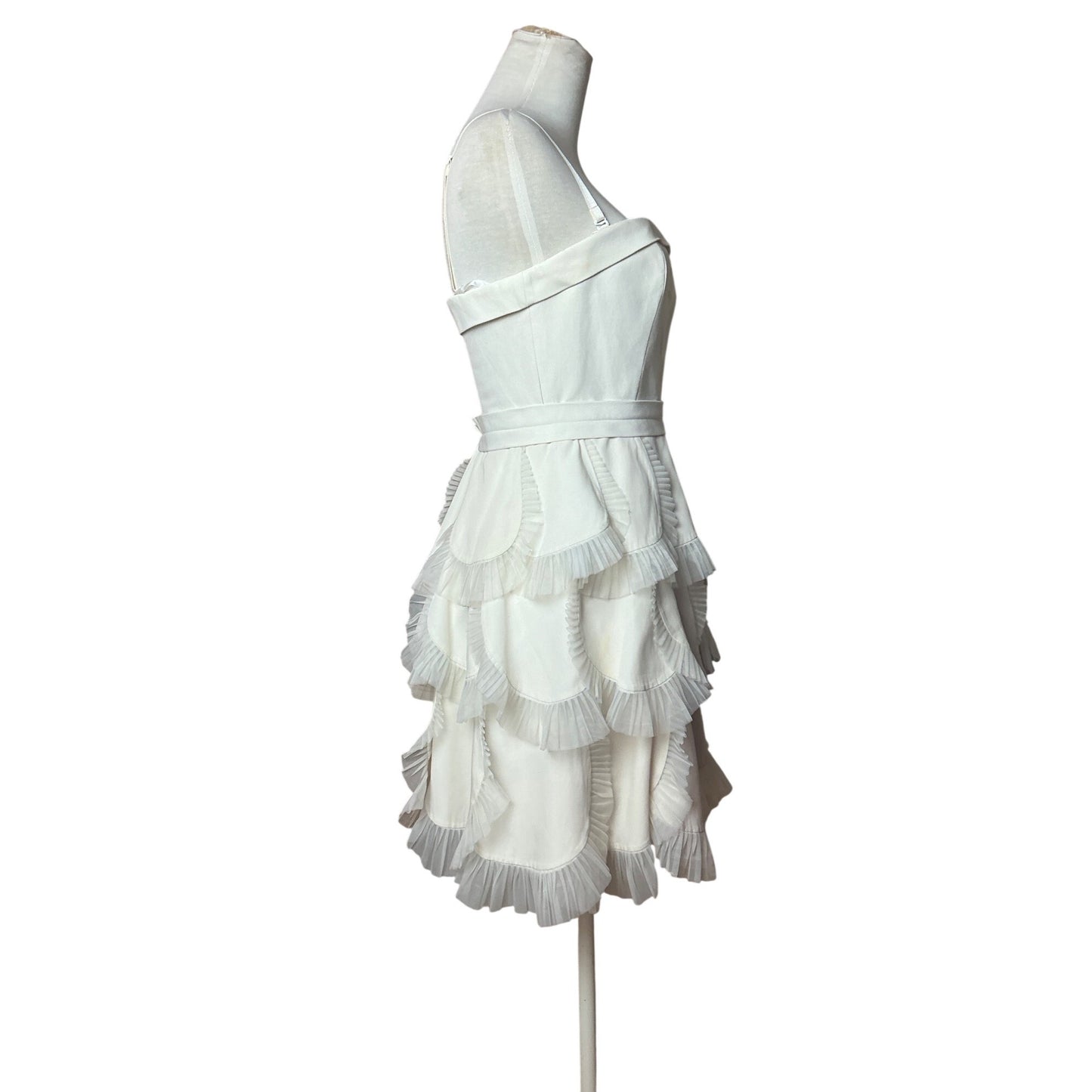 BCBGMAXAZRIA White Tiered Ruffle Dress Bridal Shower Graduation Mini Dress SZ 02