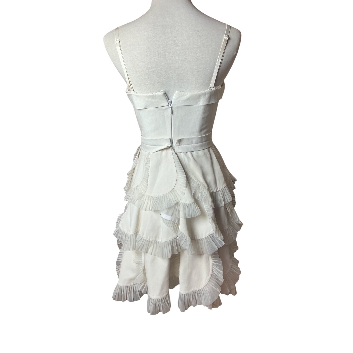 BCBGMAXAZRIA White Tiered Ruffle Dress Bridal Shower Graduation Mini Dress SZ 02