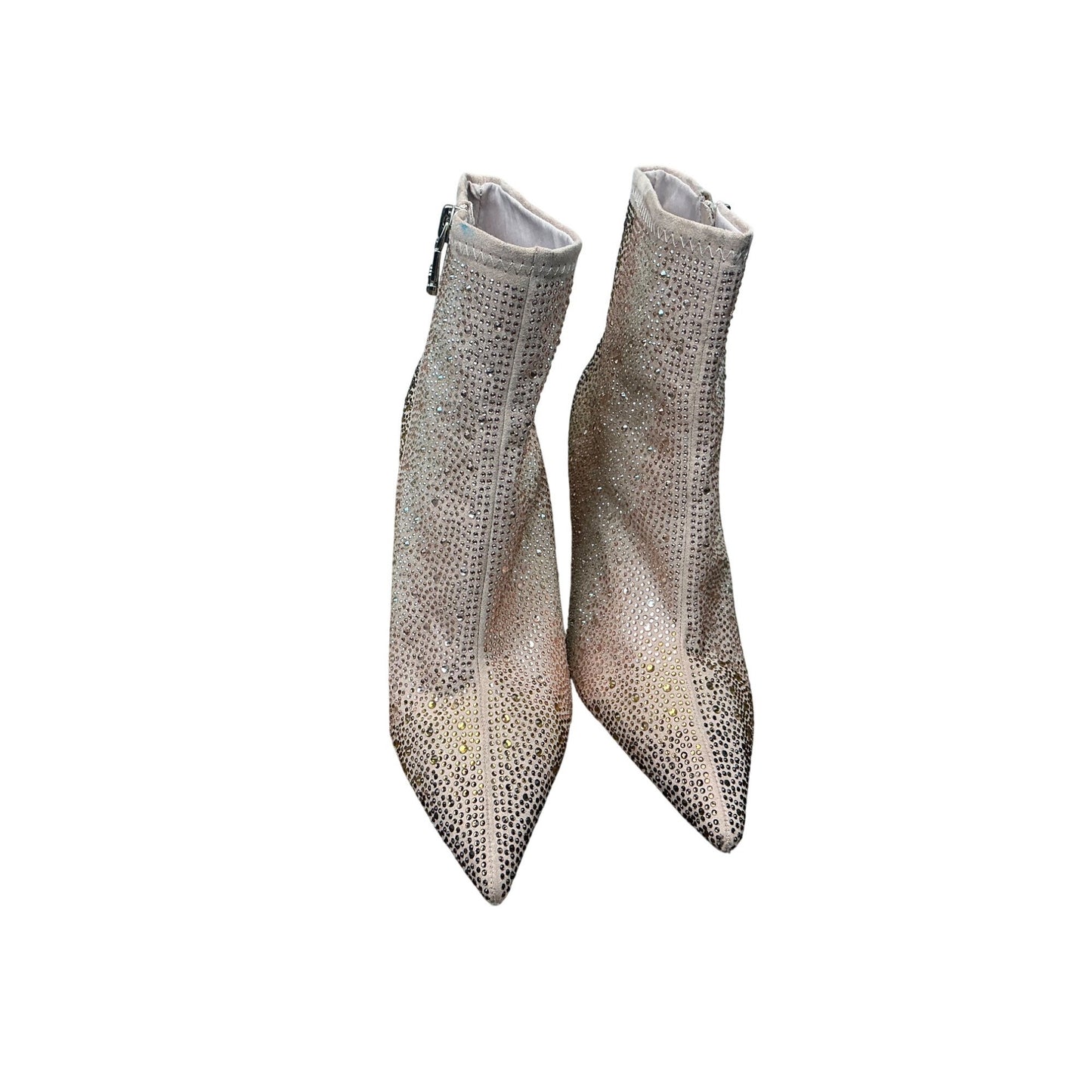 Carvela Rhinestone Pointed Toe Ankle Boots Nude Sparkle Stiletto Size 38.5