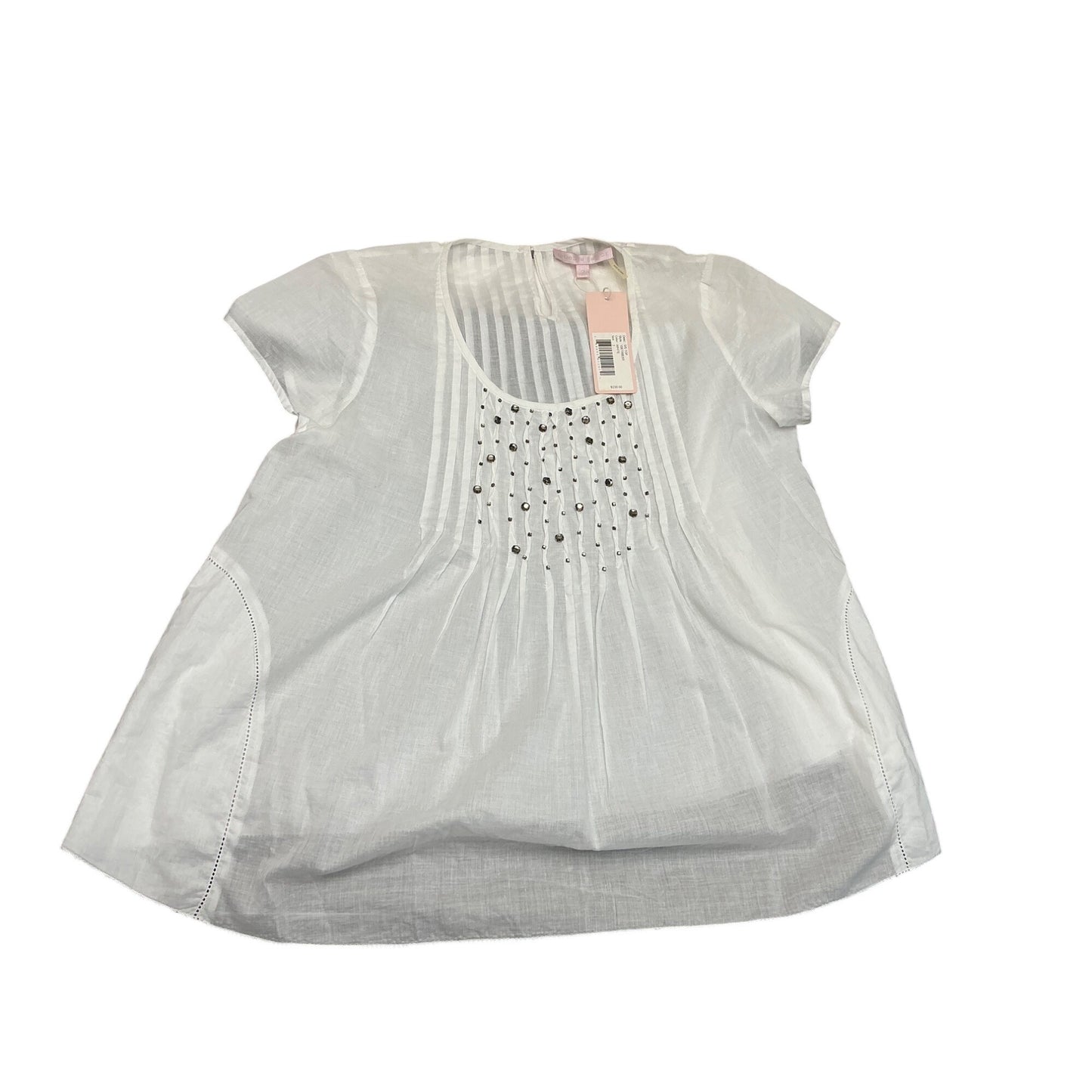 NWT Rebecca Taylor White Beaded Pintuck Tunic Blouse Flutter Sleeve Romantic Boho Top Sz
