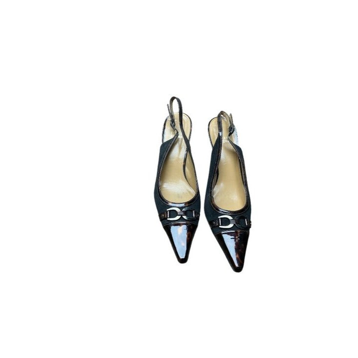 Stuart Weitzman Brown Suede Flats Gold Chain Detail Pointed Toe Shoes Size 9