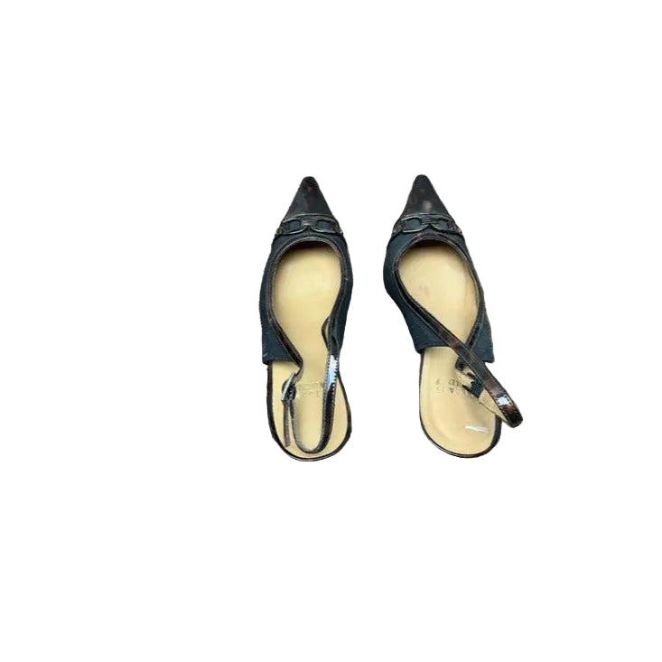 Stuart Weitzman Brown Suede Flats Gold Chain Detail Pointed Toe Shoes Size 9