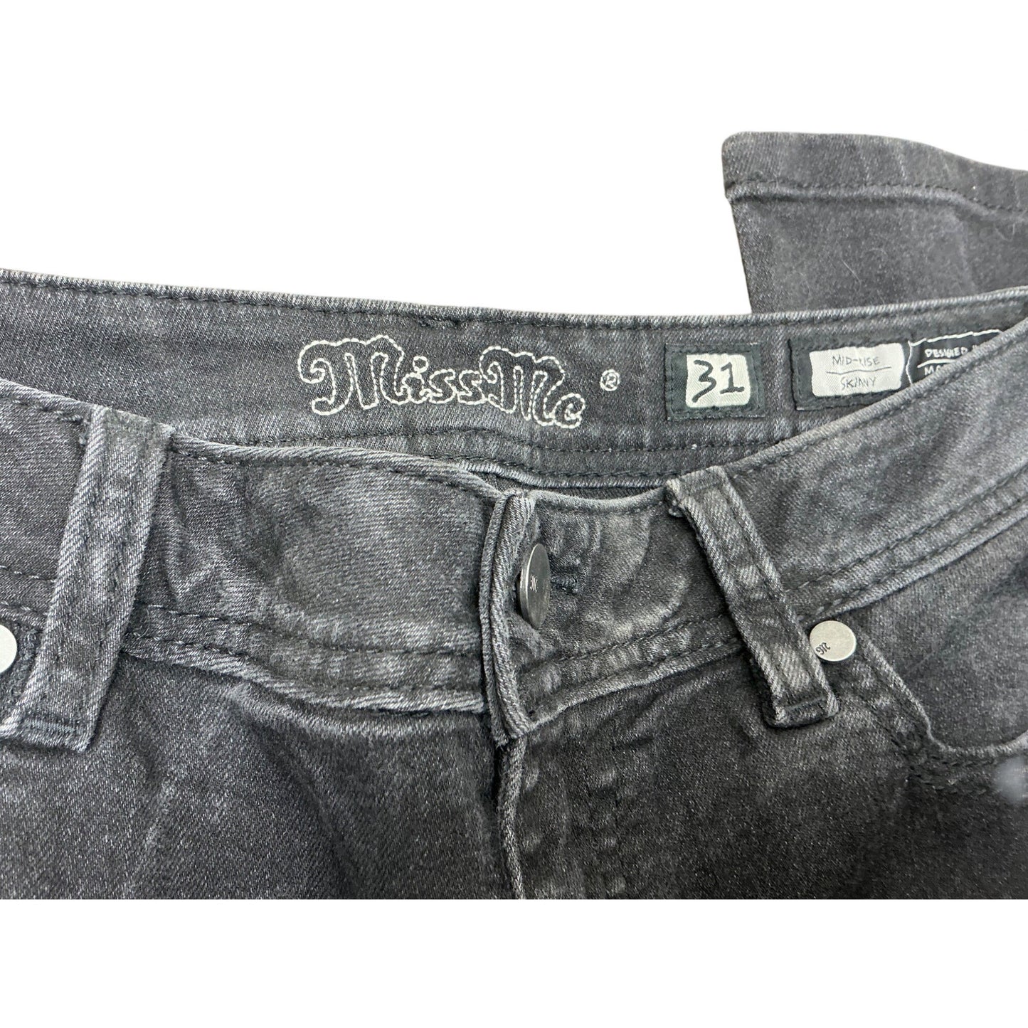 Miss Me Women’s Black Skinny Jeans Embroidered Sequin Side Stripe Size 31