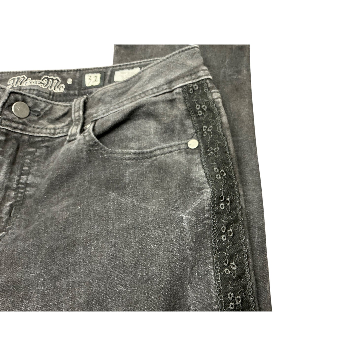 Miss Me Women’s Black Skinny Jeans Embroidered Sequin Side Stripe Size 31