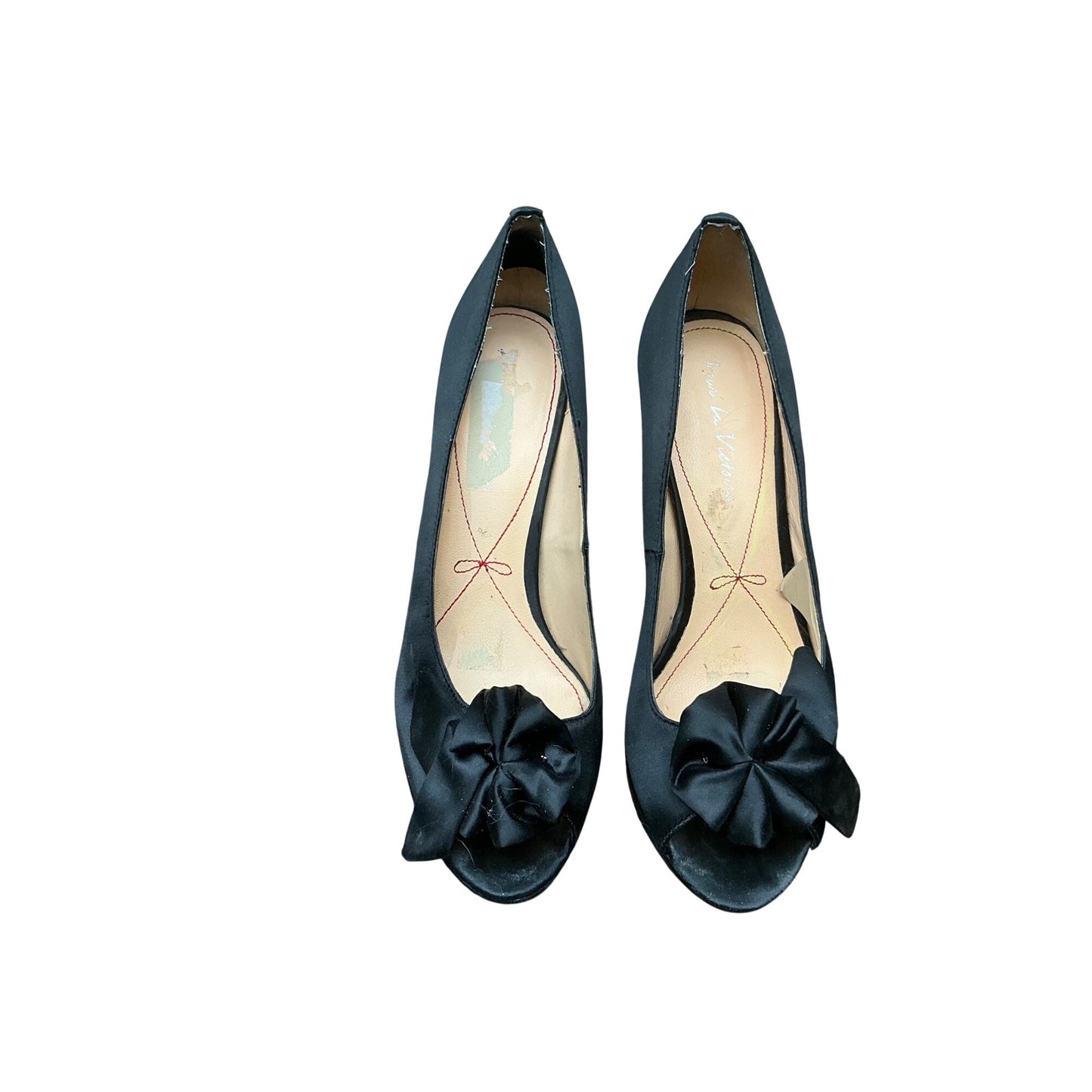 Pour La Victoire Black Satin Peep Toe Heels Bow Detail Womens Size 8