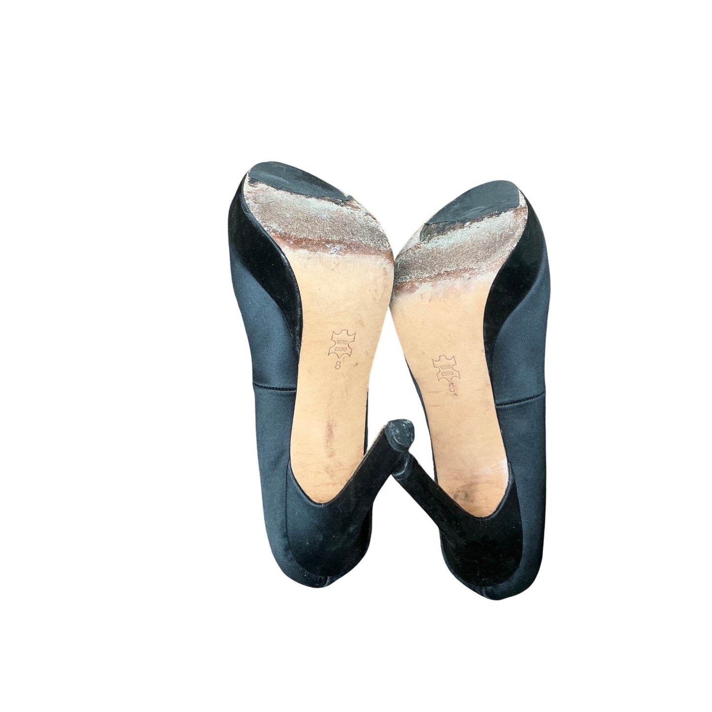 Pour La Victoire Black Satin Peep Toe Heels Bow Detail Womens Size 8