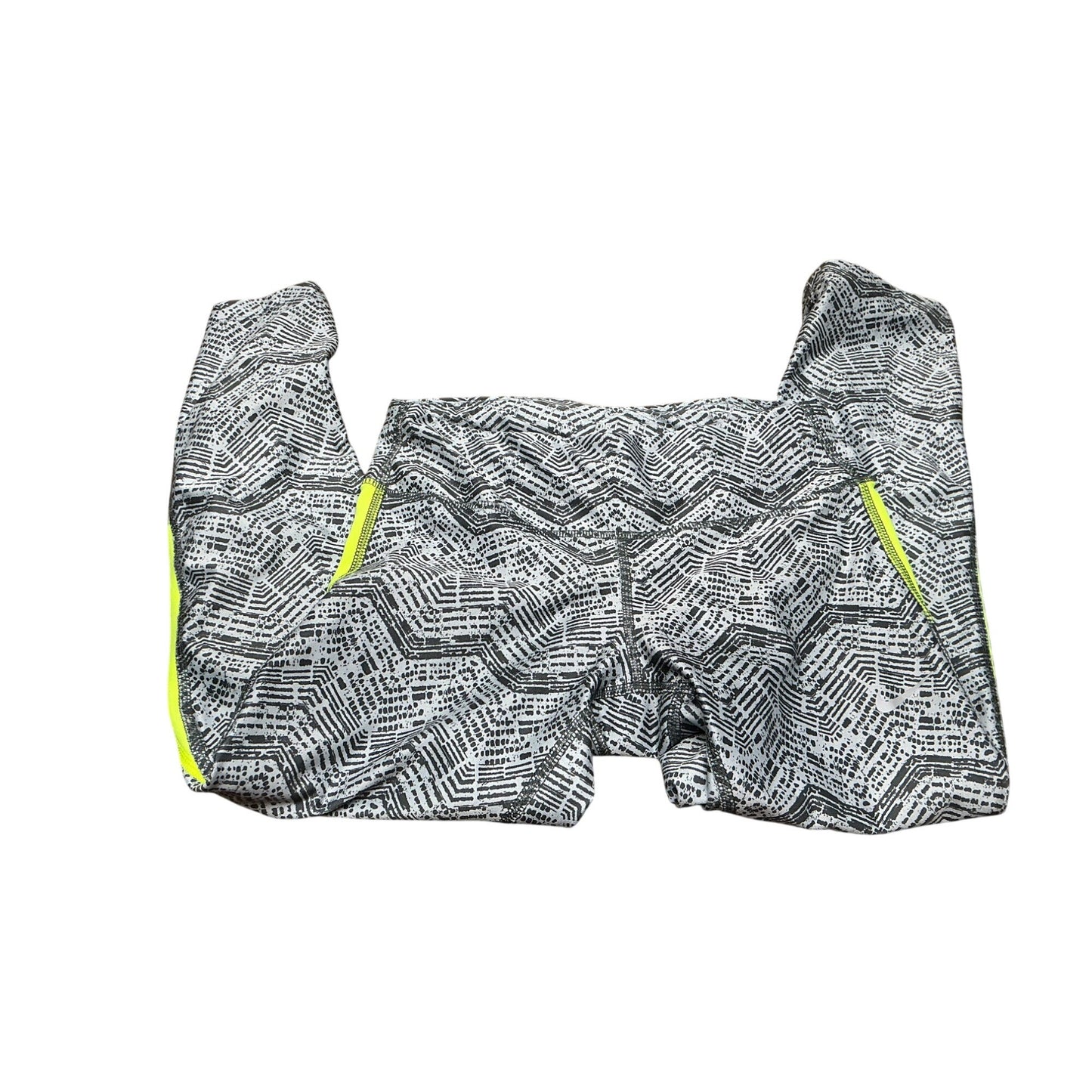 Nike Dri-FIT Gray Geometric Print Neon Yellow Cropped Leggings Women’s XS