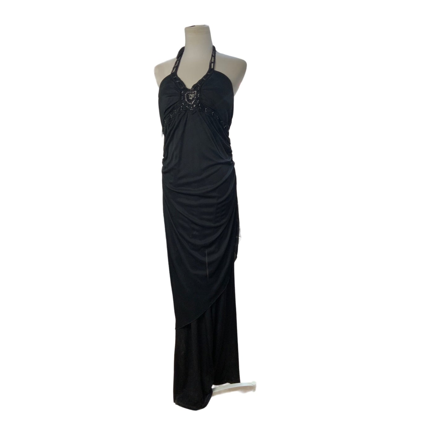 Venus Black Embellished Halter Wide Leg Jumpsuit. Size Large