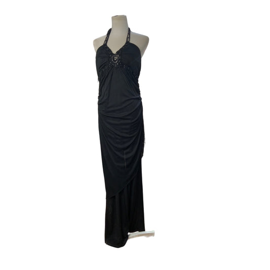 Venus Black Embellished Halter Wide Leg Jumpsuit. Size Large