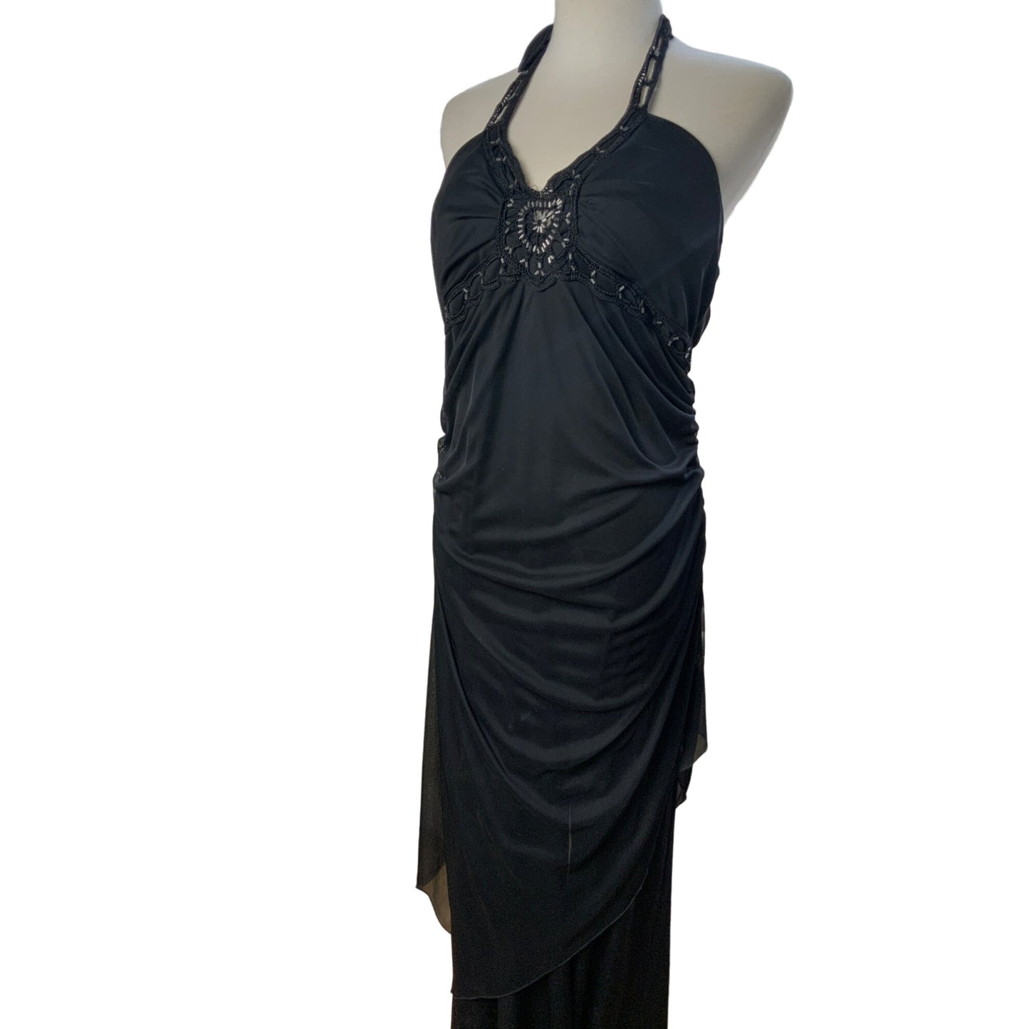 Venus Black Embellished Halter Wide Leg Jumpsuit. Size Large
