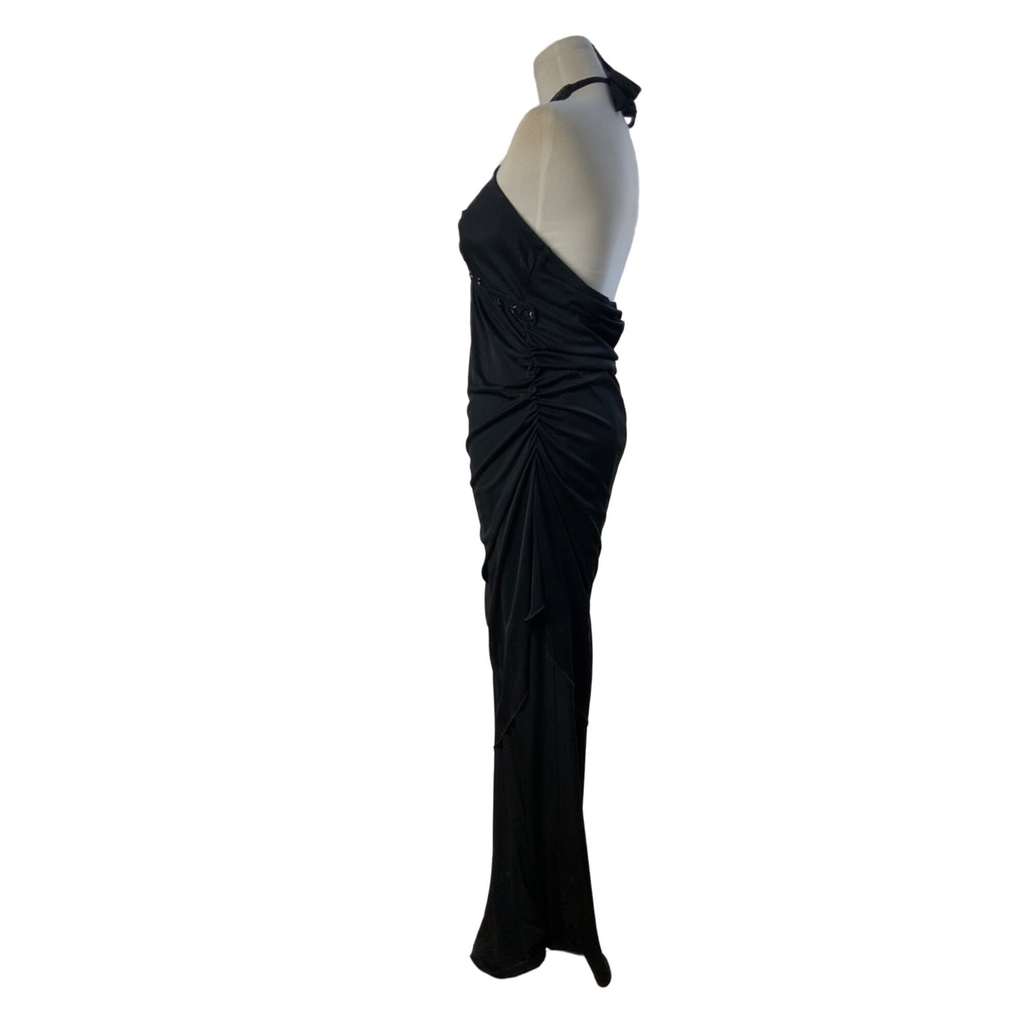 Venus Black Embellished Halter Wide Leg Jumpsuit. Size Large